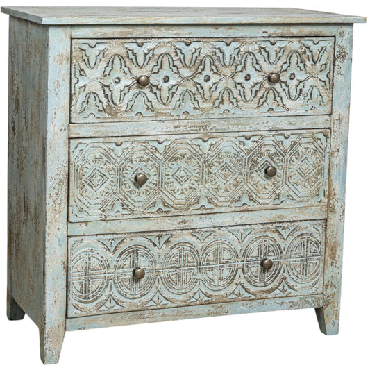 Wooden Carved Chest, Three Drawers