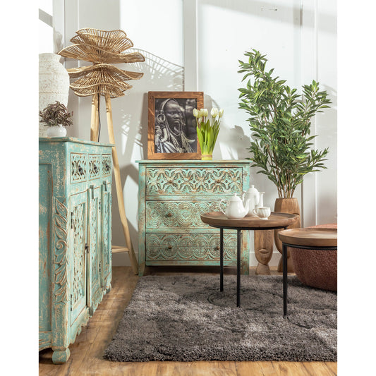 Wooden Carved Chest, Three Drawers