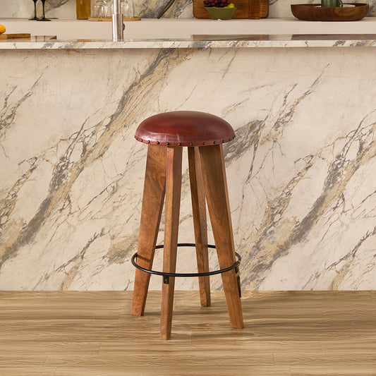 Wooden Figaro Leather Bar Stool
