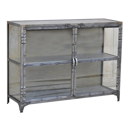 Iron Frame Glass Displayer Sideboard, Antique Metal