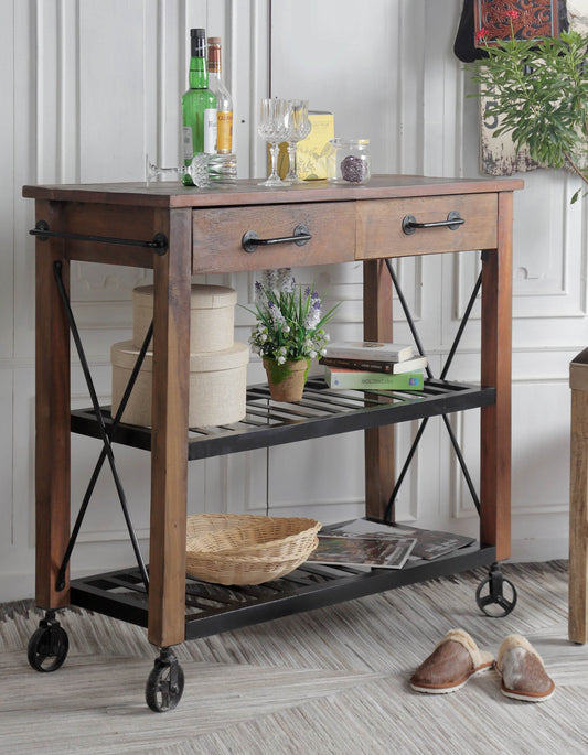 Mango Wooden And Iron Kitchen Trolly