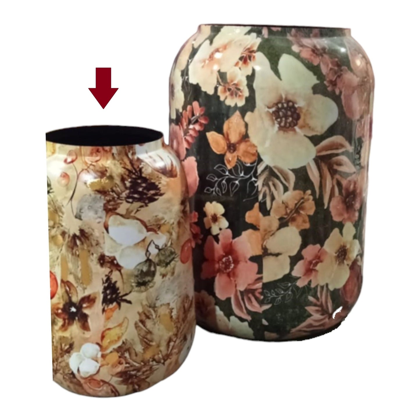 Enamel Vas, Black & Pink Floral, Small