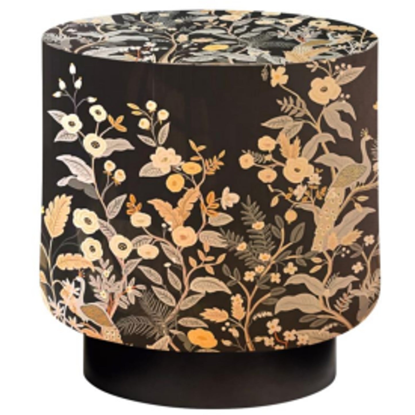 Side Table, Printed Black &  Golden Floral