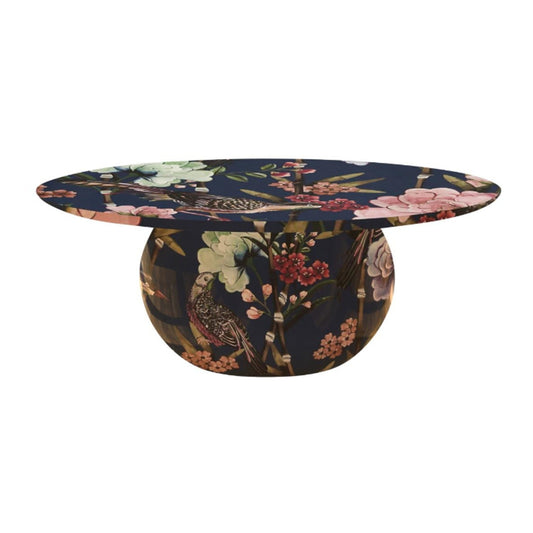 Coffee Table, Printed Black & Golden Floral, & Wood