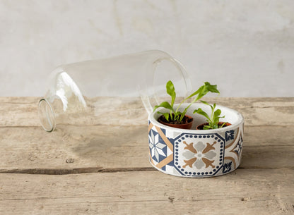 Portuguese Tile Base With Glass Cloche