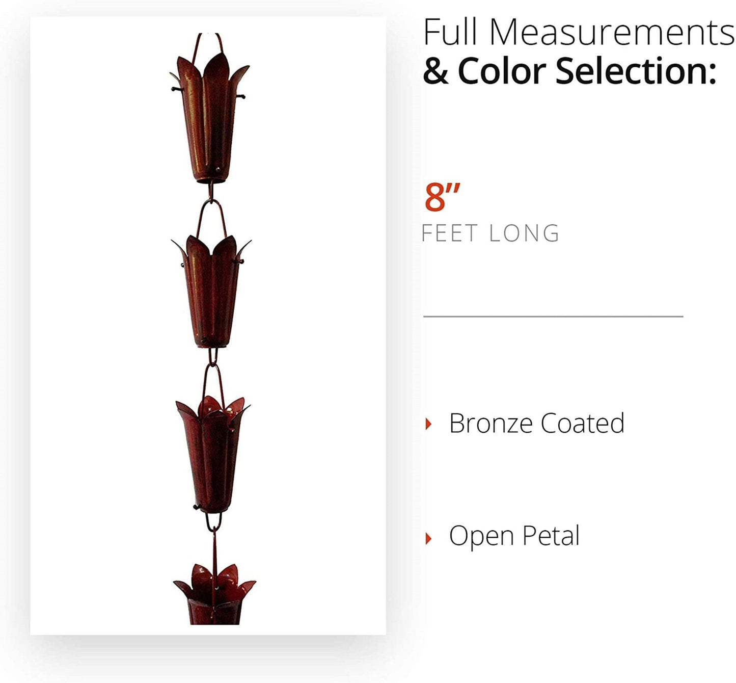 Open Petal Rain Chain. Iron.