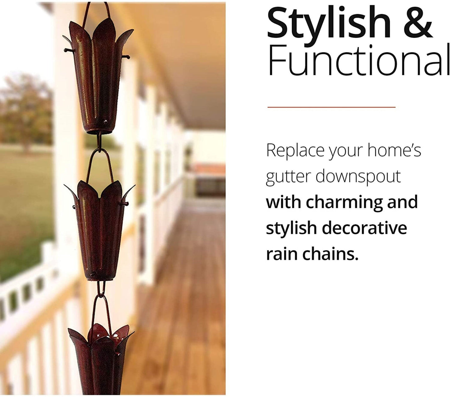 Open Petal Rain Chain. Iron.