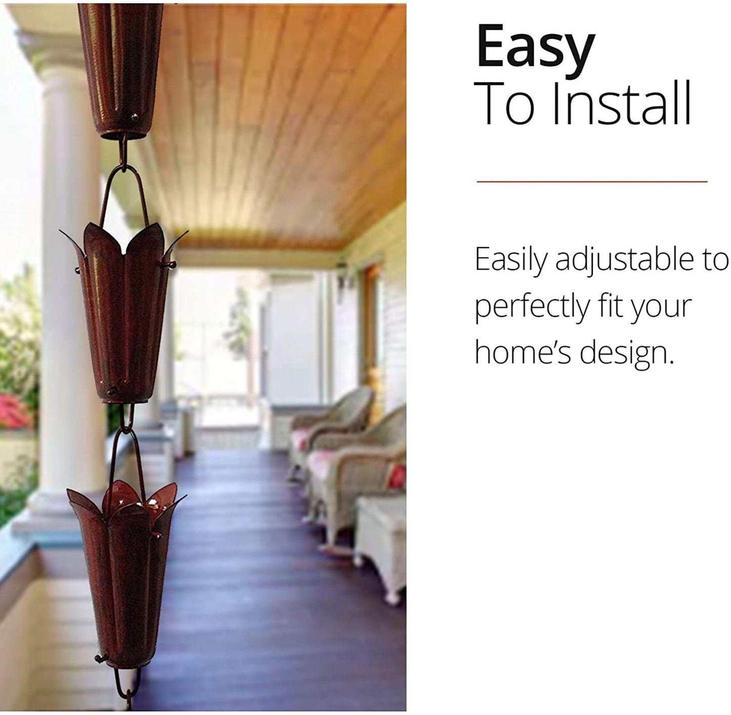 Open Petal Rain Chain. Iron.