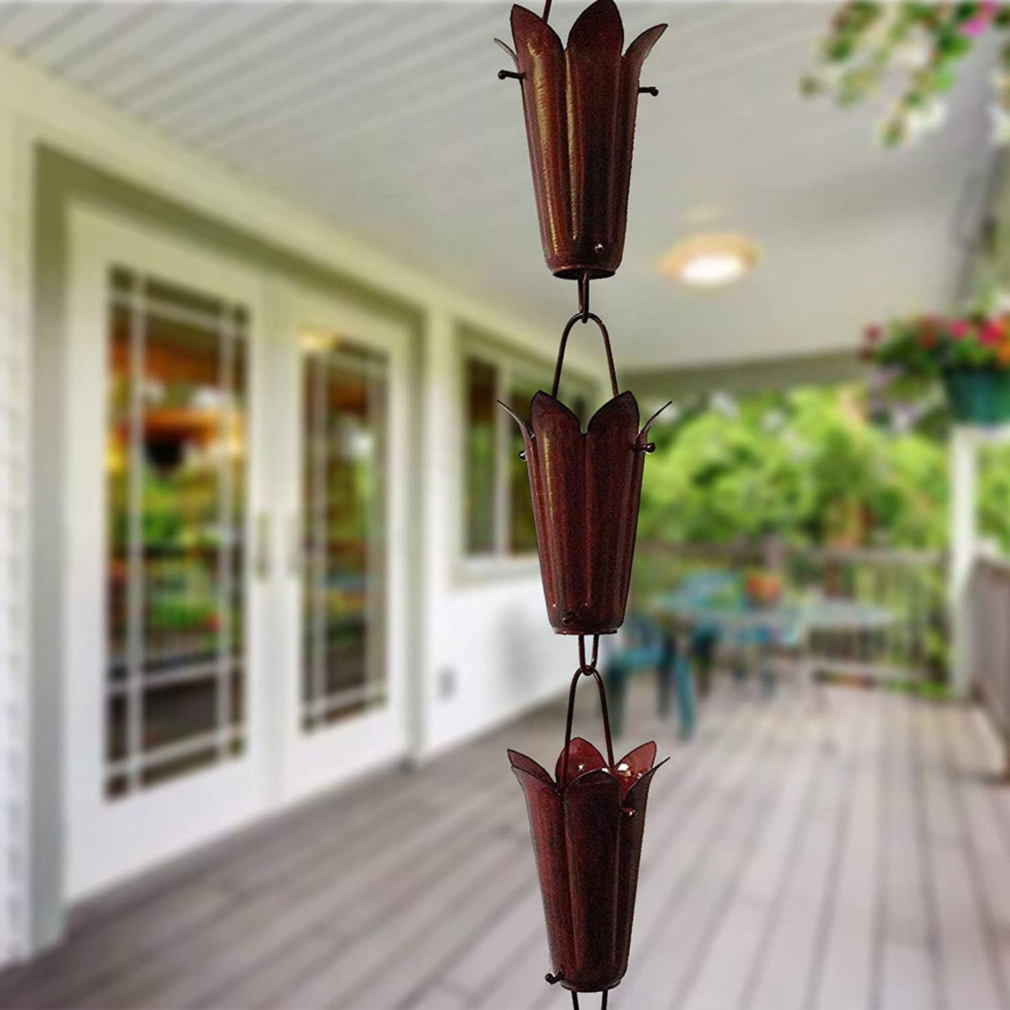 Open Petal Rain Chain. Iron.