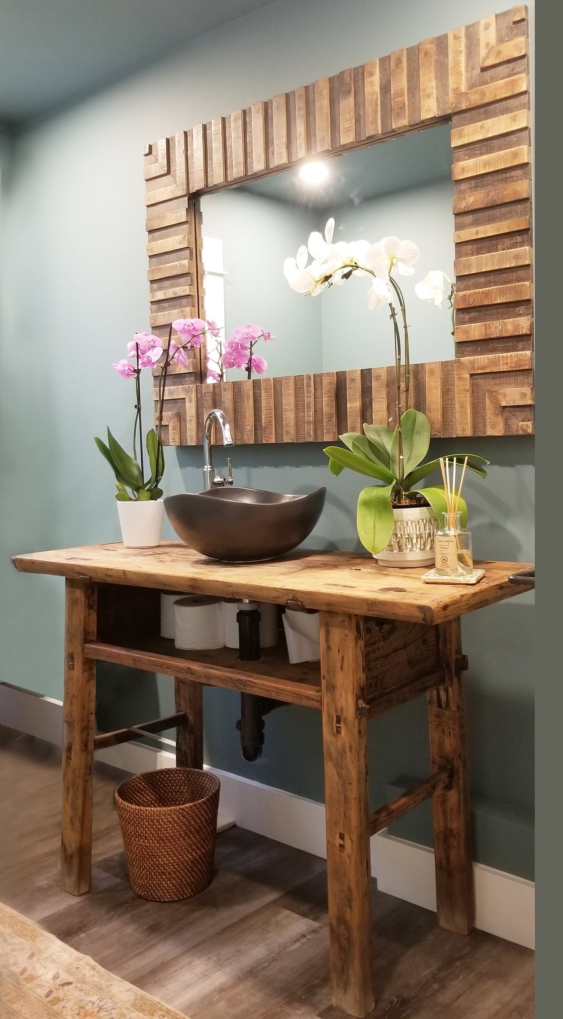 Skinny Long Vintage Console Table with Storage Component