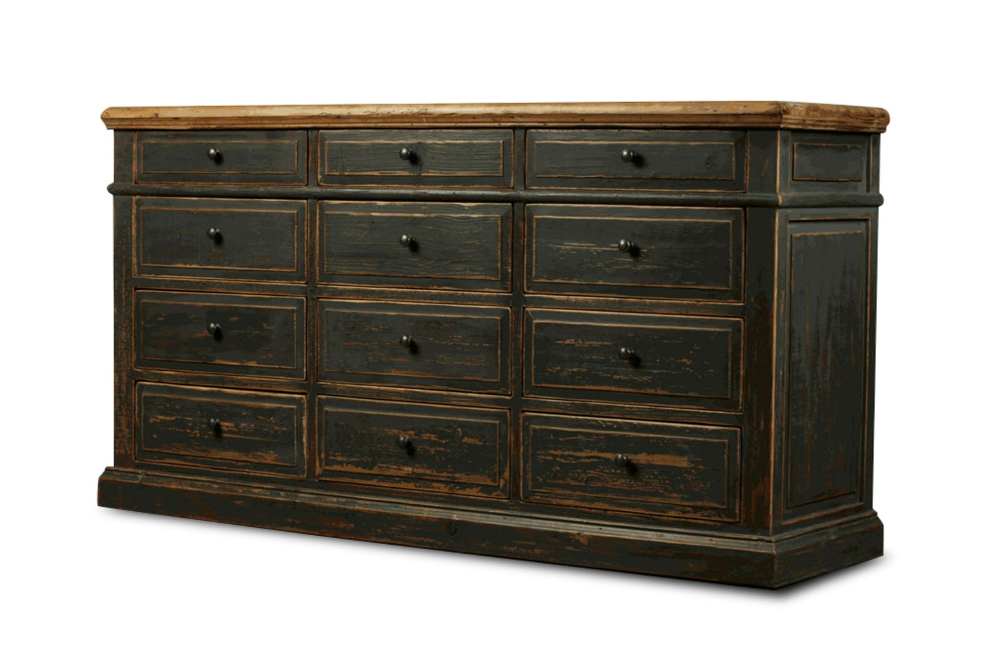 Recycled Pine Buffet, Antique Black, 12 Drawers