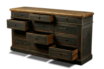 Recycled Pine Buffet, Antique Black, 12 Drawers