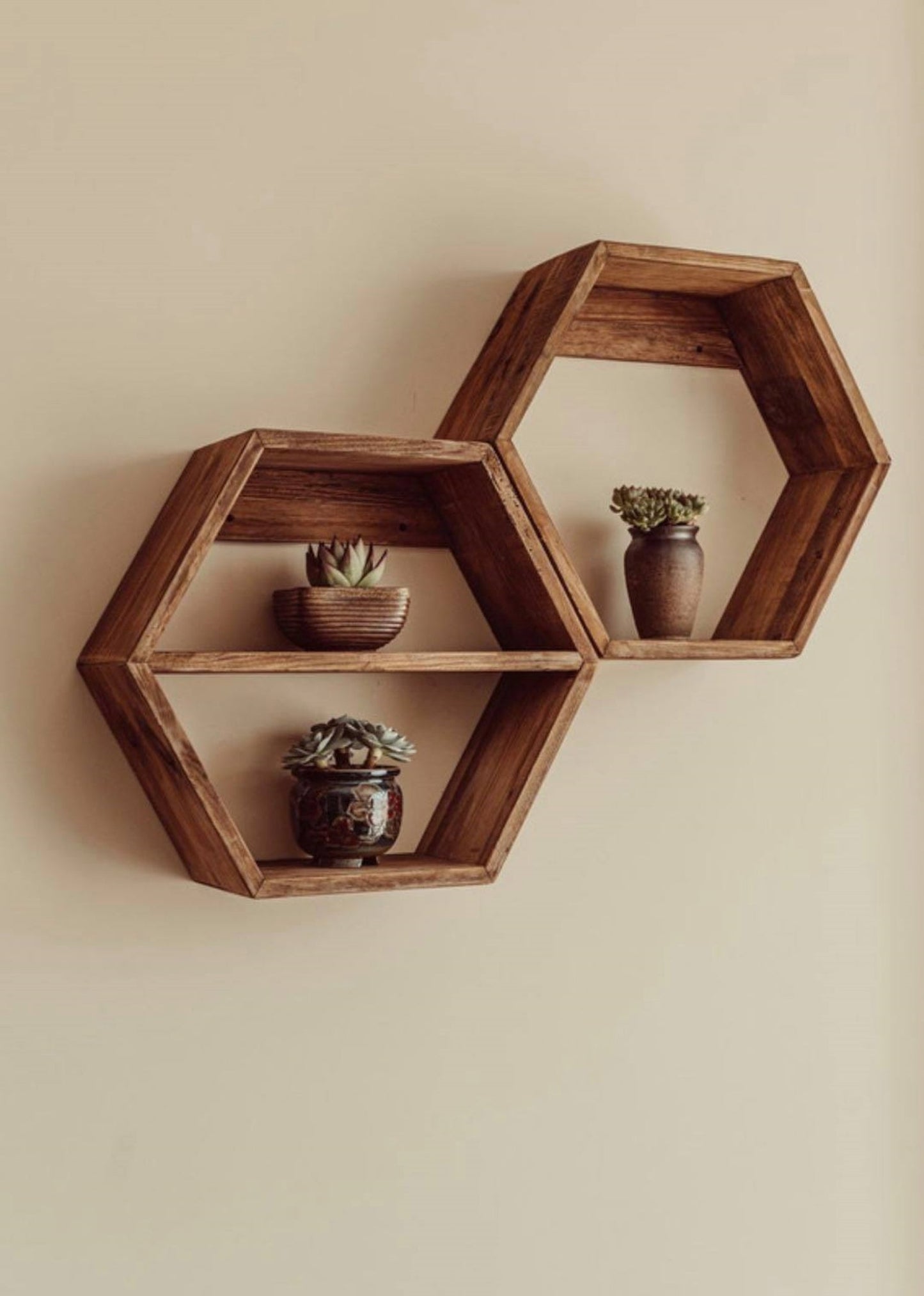 Reclaimed Wooden Hexagon Shelf With Divider