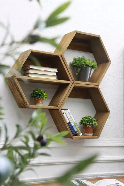 Reclaimed Wooden Hexagon Shelf