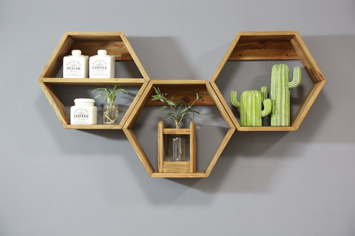 Reclaimed Wooden Hexagon Shelf