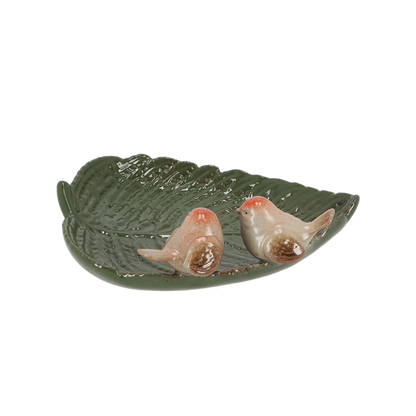 Ceramic Leaf Shaped Bird Bath With Birds