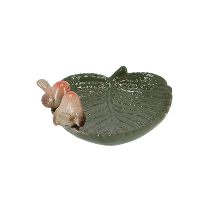 Ceramic Leaf Shaped Bird Bath With Birds