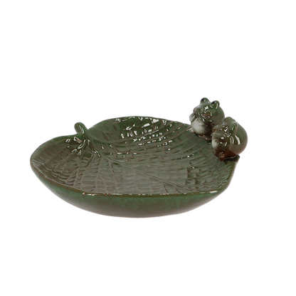 Ceramic Leaf Shaped Bird Bath With Frogs