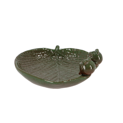 Ceramic Leaf Shaped Bird Bath With Frogs