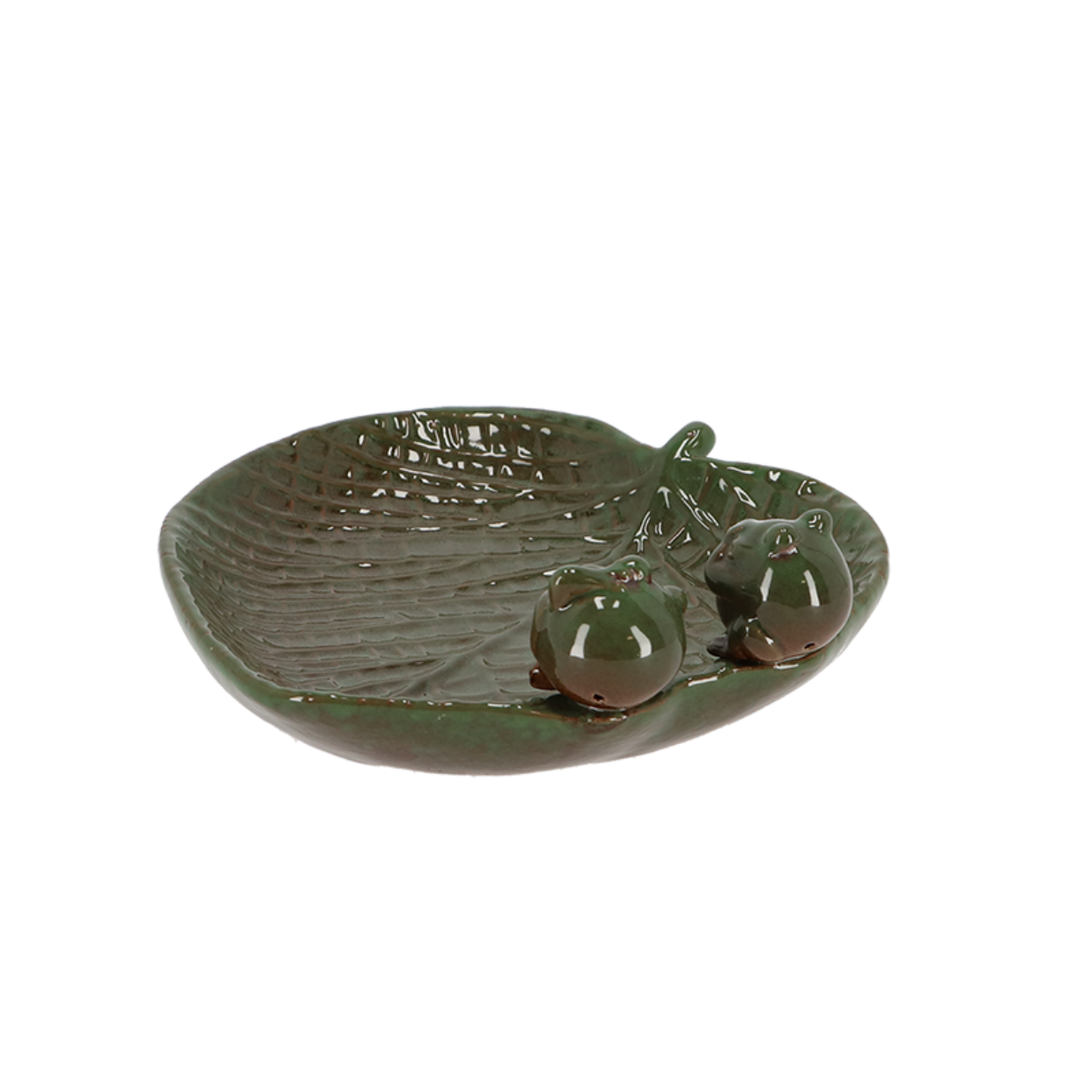 Ceramic Leaf Shaped Bird Bath With Frogs