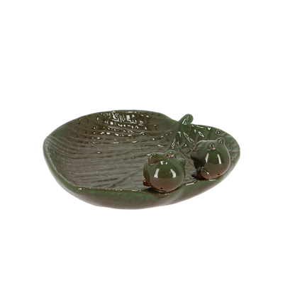 Ceramic Leaf Shaped Bird Bath With Frogs