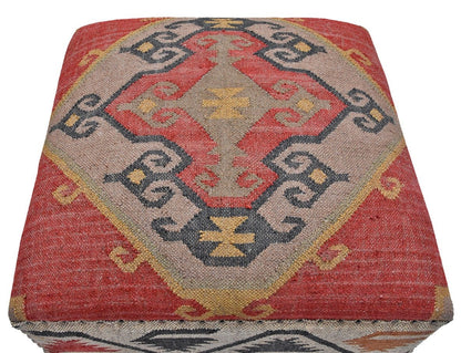 Kilim Rug Square Ottoman, Multi Color