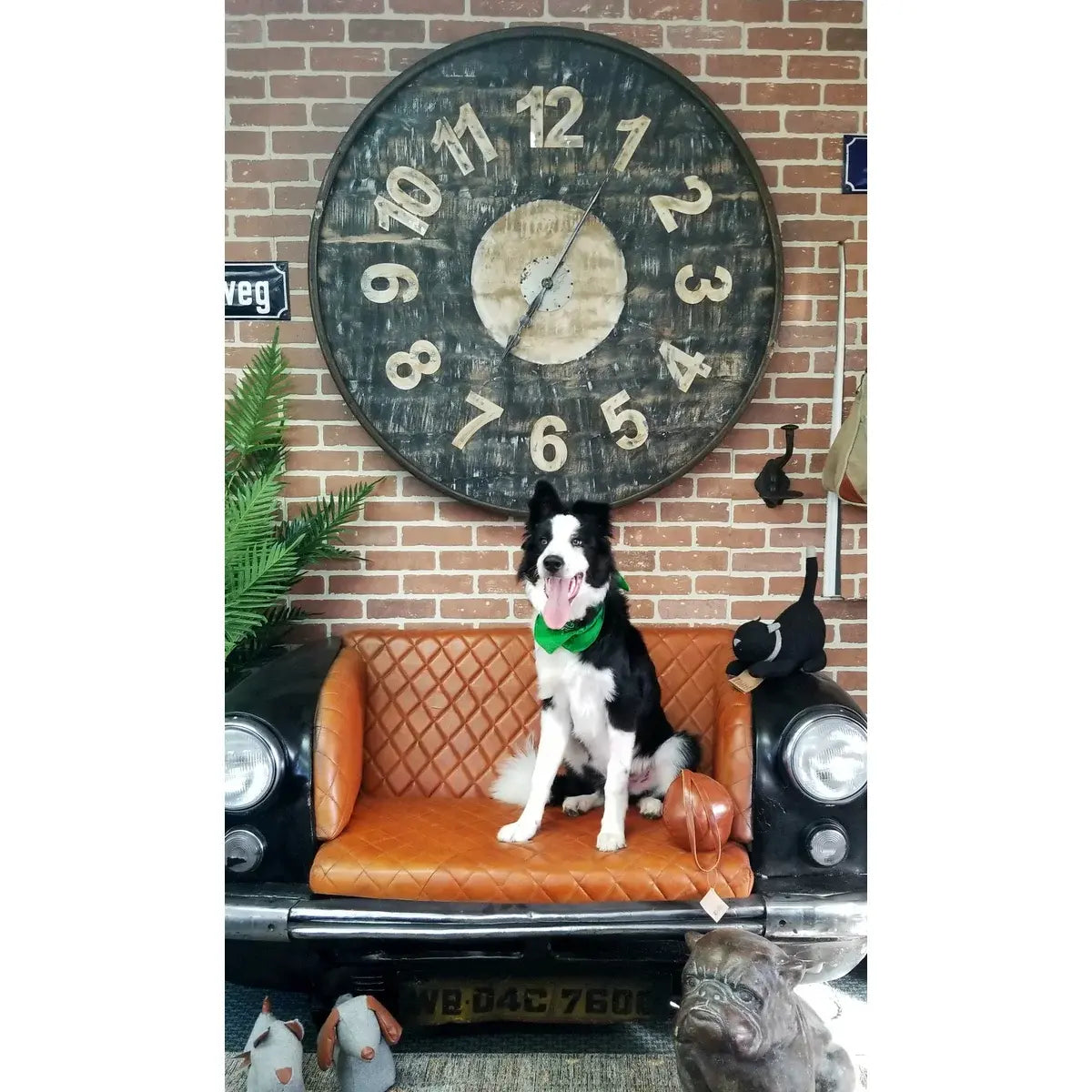 4 ft Round Wooden Distressed Clock, Large, Antique Black