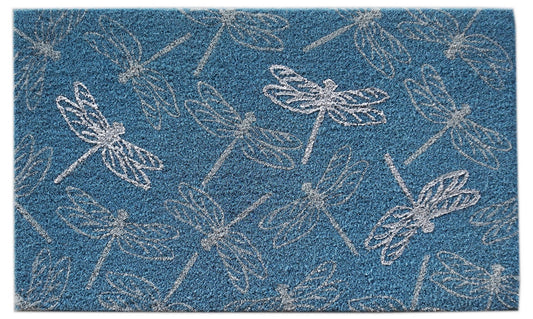Dragonfly Glitter Doormat, Blue, PVC Tufted