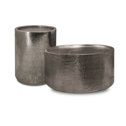 Sigurd Hammered Drum End Table, Small, Antique Sli