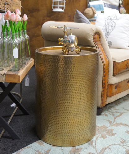 Sigurd Hammered Drum End Table, Large, Antique Bra
