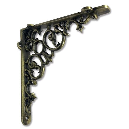 Scroll Shelf Bracket, Medium, Antique Brass