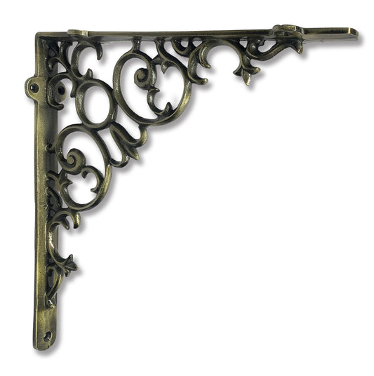 Shelf Bracket, Scroll, Large, Antique Brass