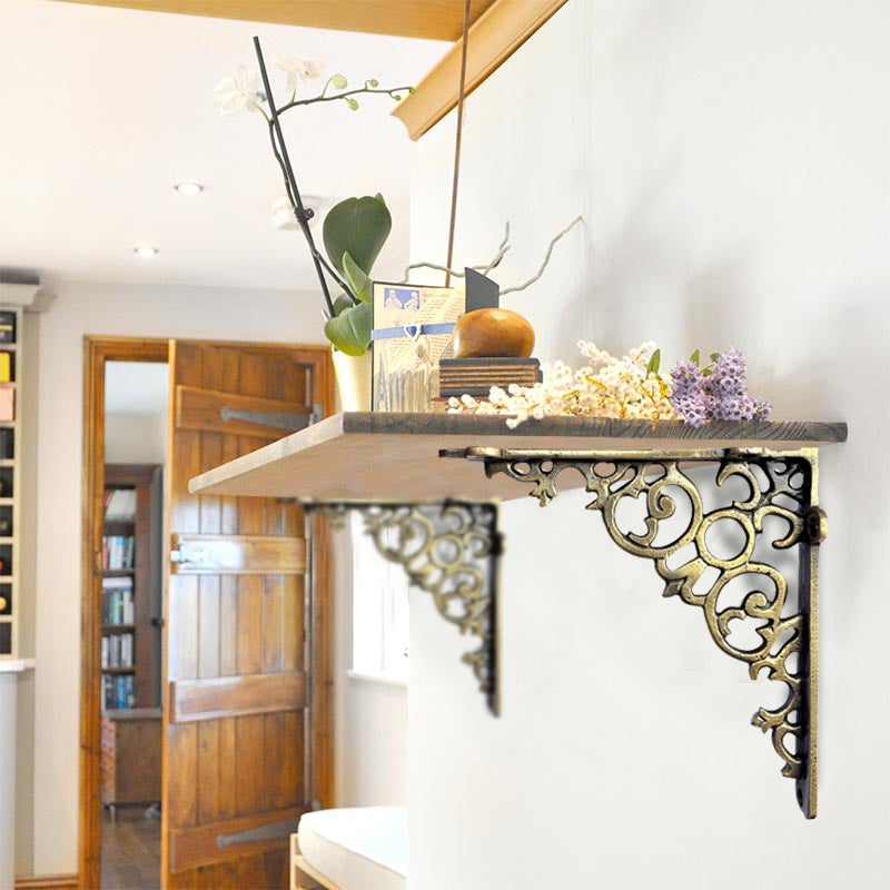 Shelf Bracket, Scroll, Large, Antique Brass