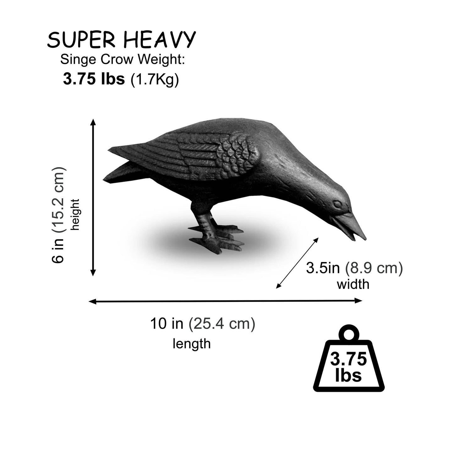 Cast Iron Crow, Head Down, Black