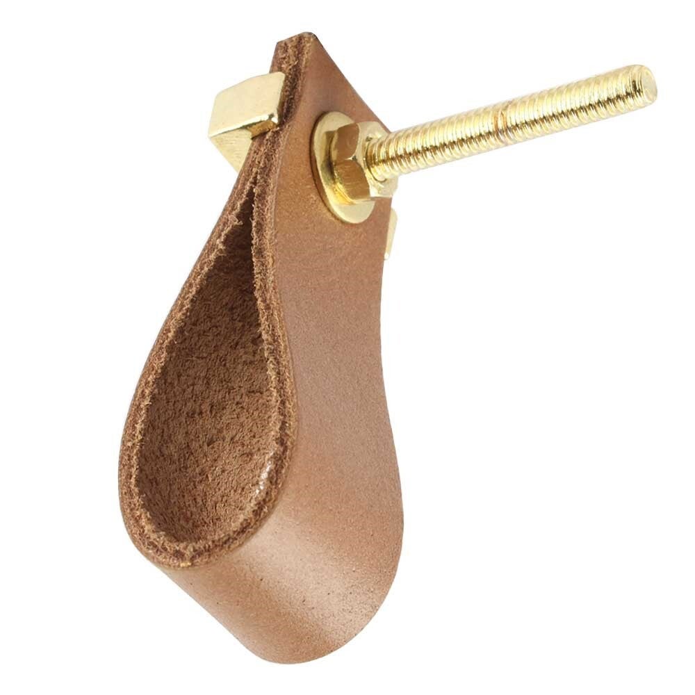 Handmade Knob, Camel, Faux Leather and Metal