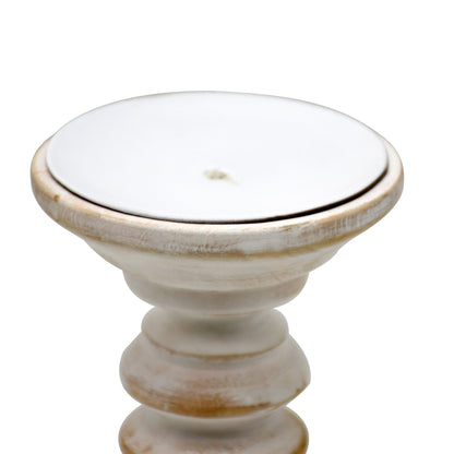 Round Wood Pillar Candle Holder, Antique White