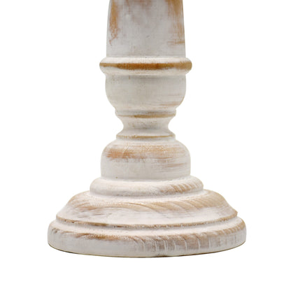 Round Wood Pillar Candle Holder, Antique White