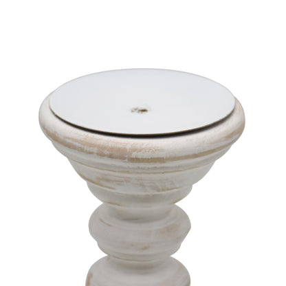 Wood Candle Holder, Antique White