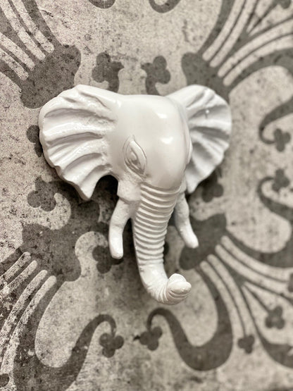 Safari Wall Hook, Elephant, White Powder Coated