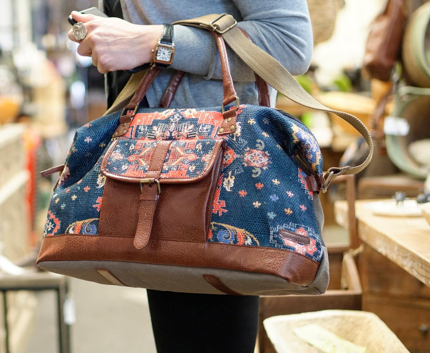 Telegraph Upcycled Canvas Duffle Bag, Blue, (YVR)