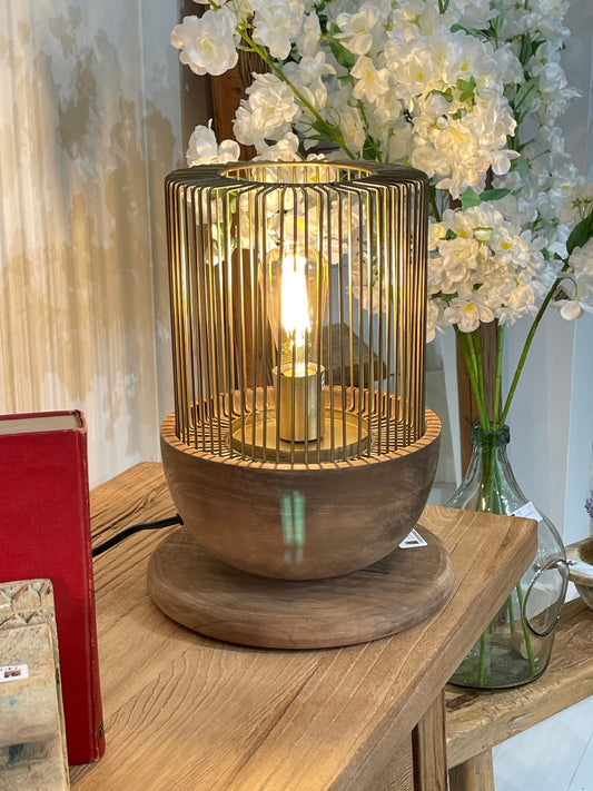 Caged Table Lamp With Wooden Base (VV-22480B)