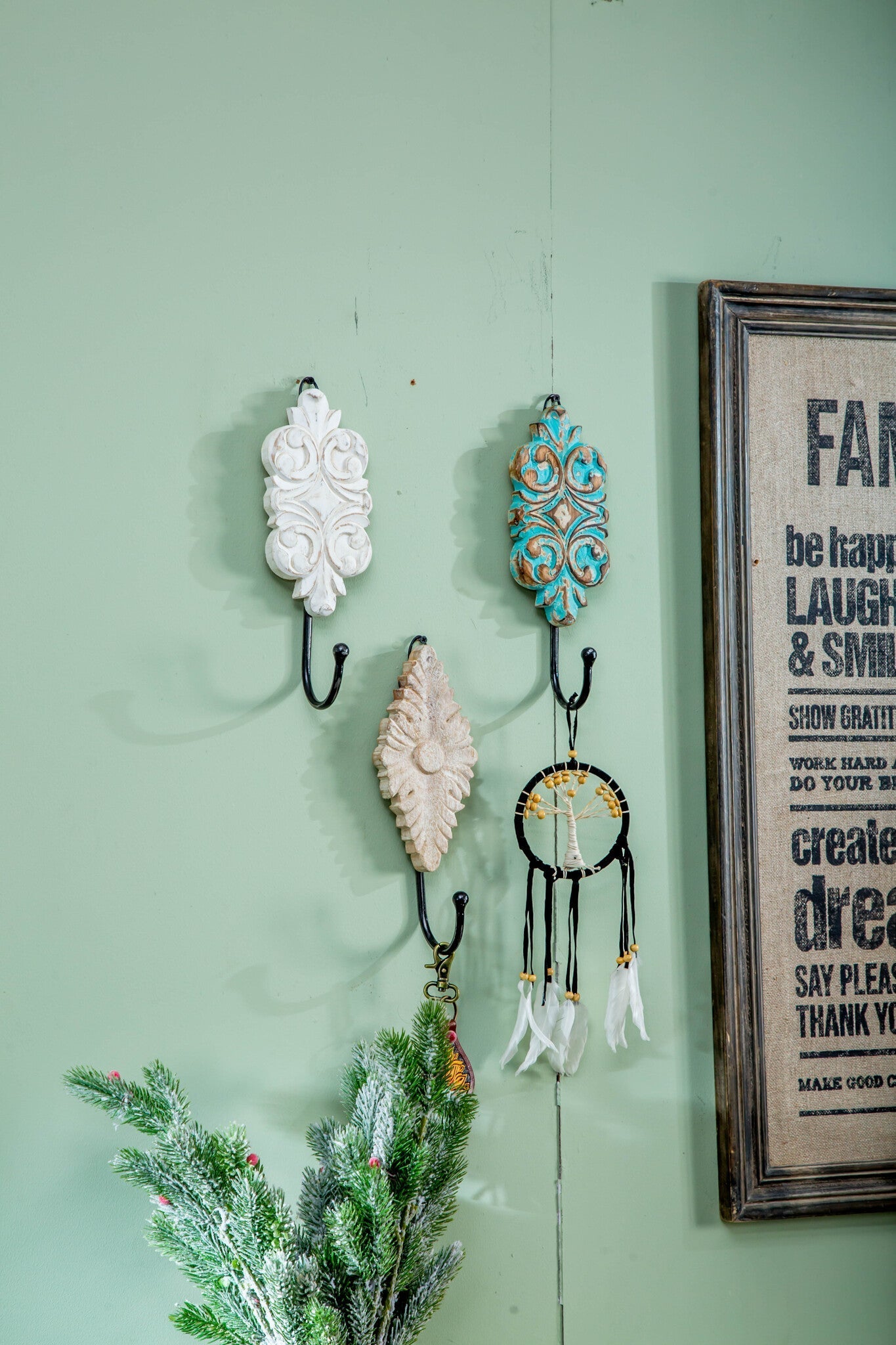 Carved Wooden Hanger, Rustic White