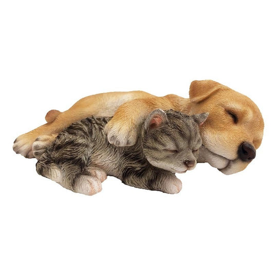 Sleeping Labradorpup With Kitten