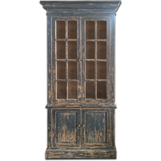 Tall Glass cabinet- Rustic Black