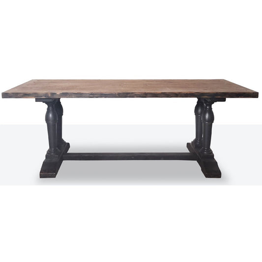 Short Old Pine Dining Table, Black