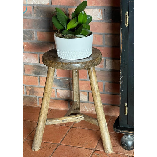 Old Wooden Round Stool, Elm Wood, 15% Off
