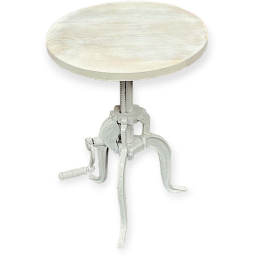 20% Off, Kai Adjustable Crank Side Table, Antique White - iDekor8
