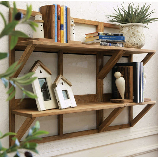 Reclaimed Wooden Double Shelf Unit