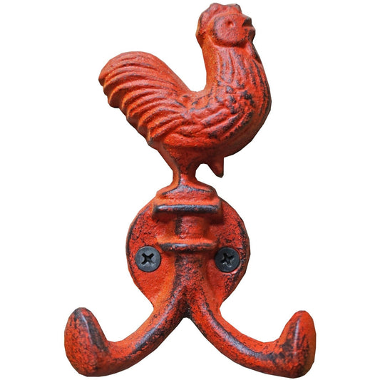 Rooster Dbl Hook Cast Iron Red