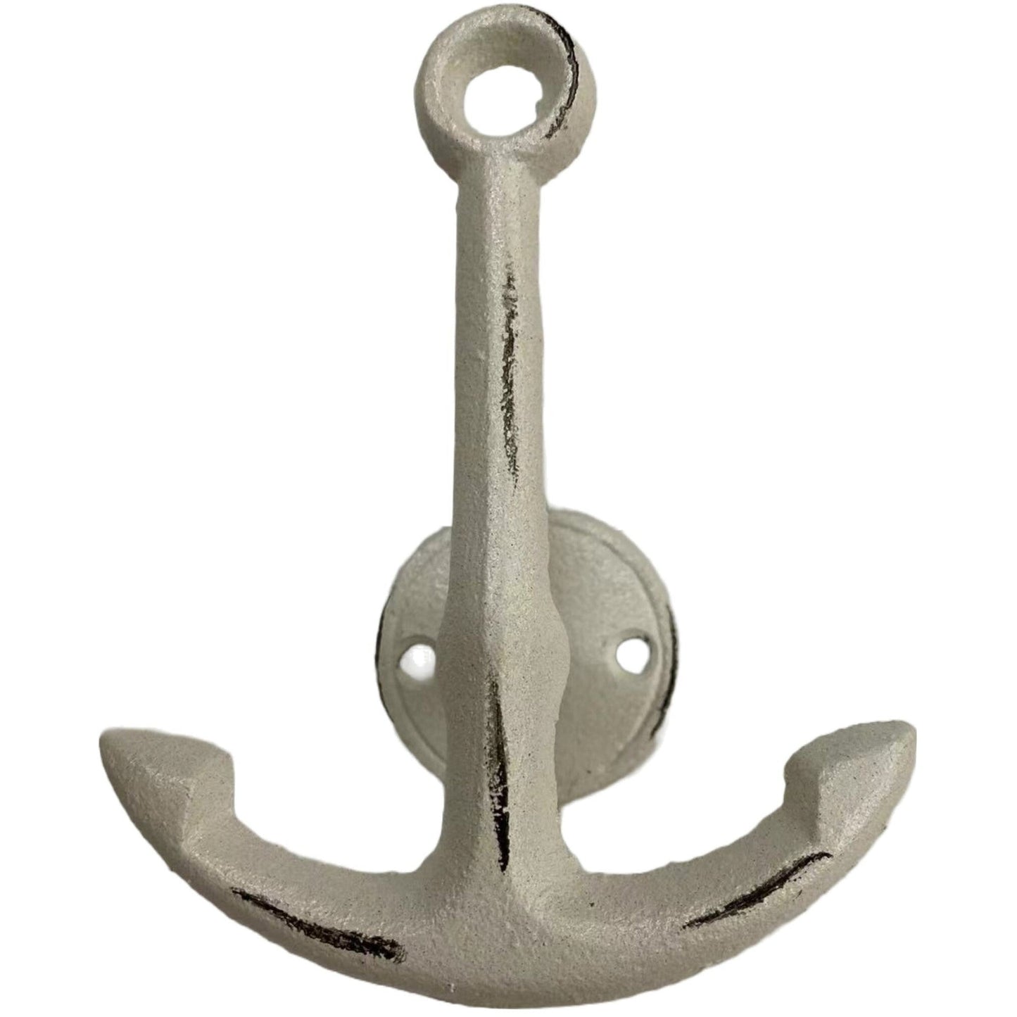 Distressed Anchor Hook, Antique White